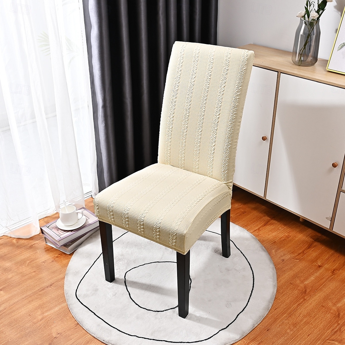 Coprisedia elasticizzati in jacquard tinta unita, coprisedia da pranzo con schienale alto, design a trecce testurizzate, protezione elastica per la sedia, per la casa, la cucina, l'hotel e la del 2025 a $9.99 –P5