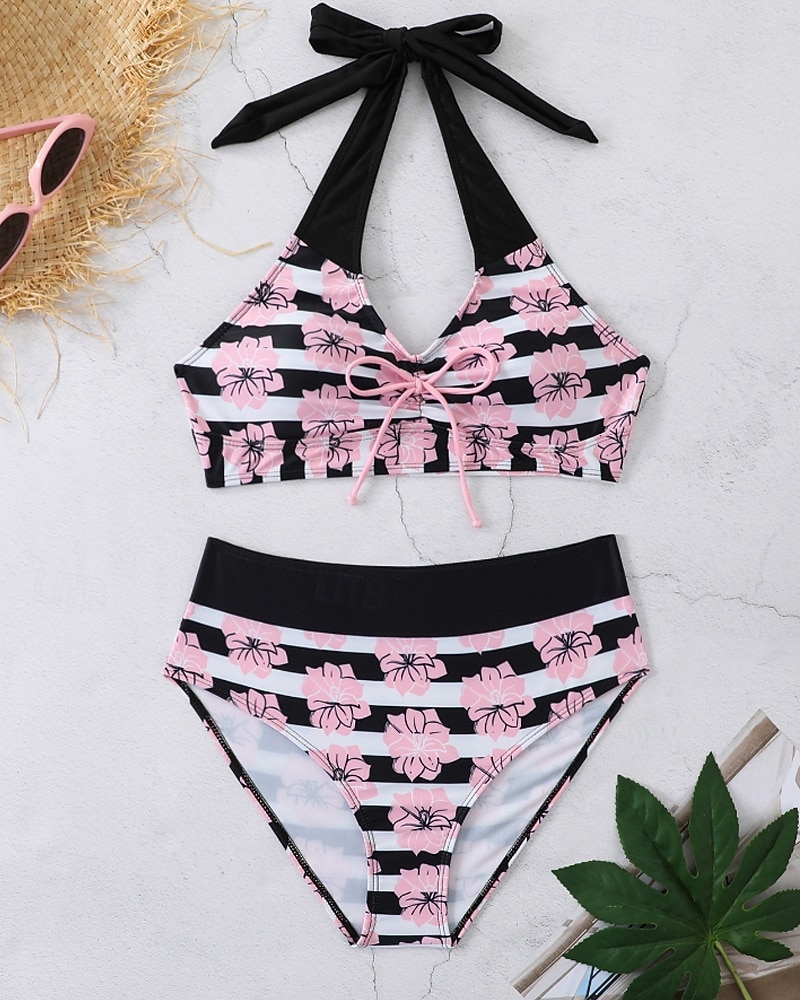 Per donna Costumi da bagno Due pezzi Birichino Costume da bagno Senza schiena Vacanza Abbigliamento da Spiaggia Floreale All'americana Senza Maniche Costumi da bagno del 2026 a $22.99 –P5