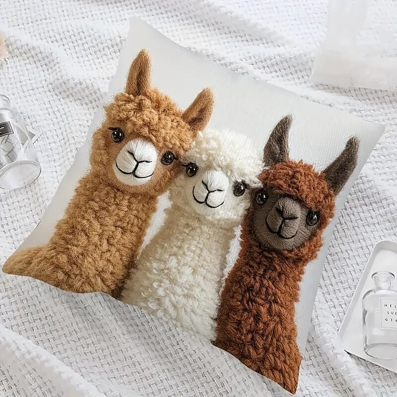Fundas de cojín estilo vintage con diseño de alpaca (tres unidades), estampado plano 2D, 45x45 cm (18x18 pulgadas), adorable diseño animal, ideales para decorar el sofá del salón o el dormitorio. 2026 - $9.99 –P4