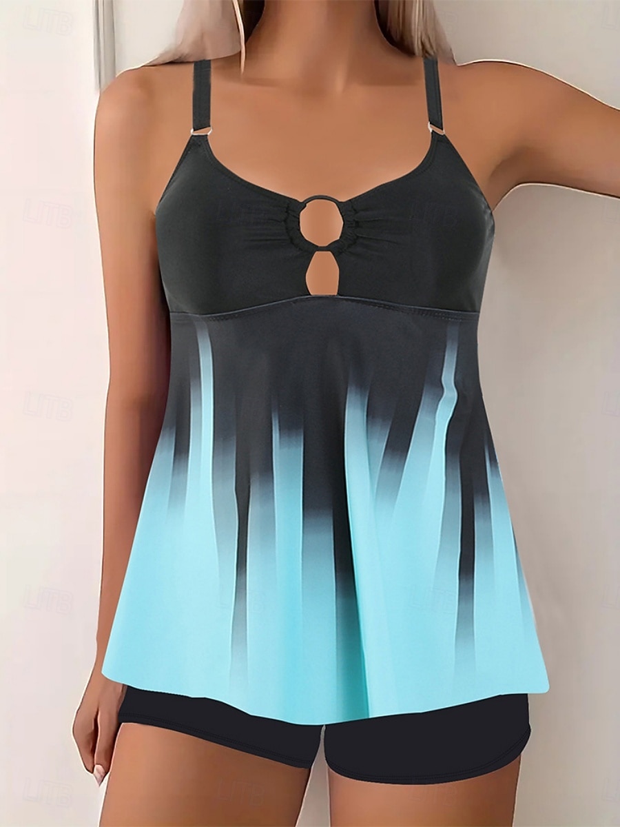 2026年 ウィメンズ タンキニ 2ピース 水着 ショーツ お腹引き締め ハイウエスト スリム バックレス バケーション ビーチウェア グラデーション Uネック ノースリーブ 水着  コレクション – $29.99 –P1