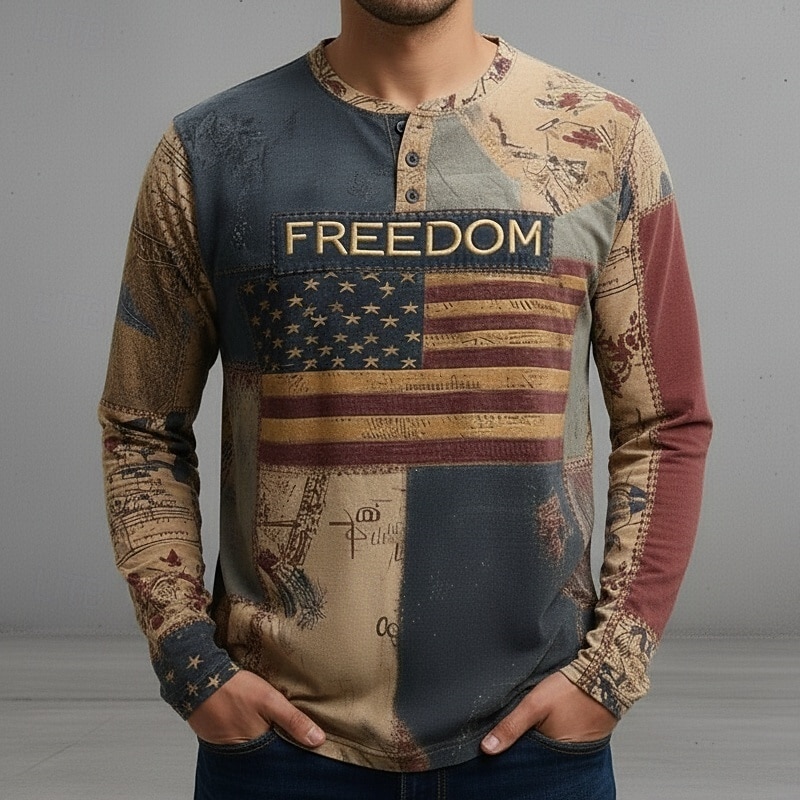 4th juli 2026 250e Memorial Day Heren US Vlag Henley Lange Mouwen T-Shirt Casual Dagelijkse 2026 - $22.99 –P1