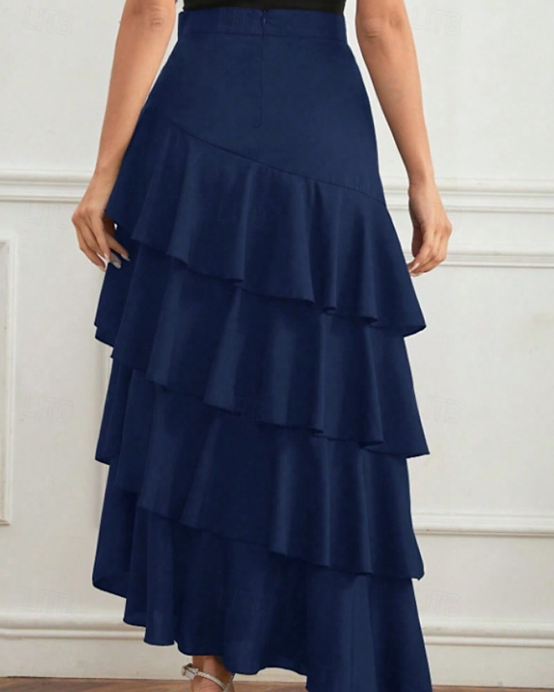 Per donna Elegante Moda Maxi Vita media Gonne Semplice Arricciato Inelastico Quotidiano Streetwear Vinaccia blu navy Nero Verde Estate del 2026 a $33.99 –P16