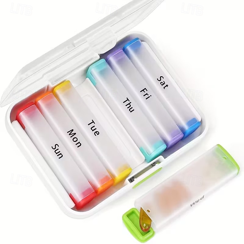 Pilulier hebdomadaire 7 jours avec 2 compartiments journaliers - format voyage, couvercle facile à ouvrir, plastique résistant, blanc - idéal pour les vitamines et l'huile de poisson &stockage de 2026 ? $21.99 –P16