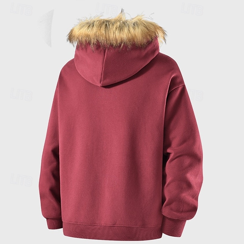 Herren Freizeitjacke Kapuzenjacke Outdoor Lässig Fellbesatz Tasche Herbst Winter Einfach Mode Streetwear Mit Kapuze Regulär Aprikose Schwarz Rosa Burgunderrot Hellgrau Jacken 2026 - $33.99 –P14