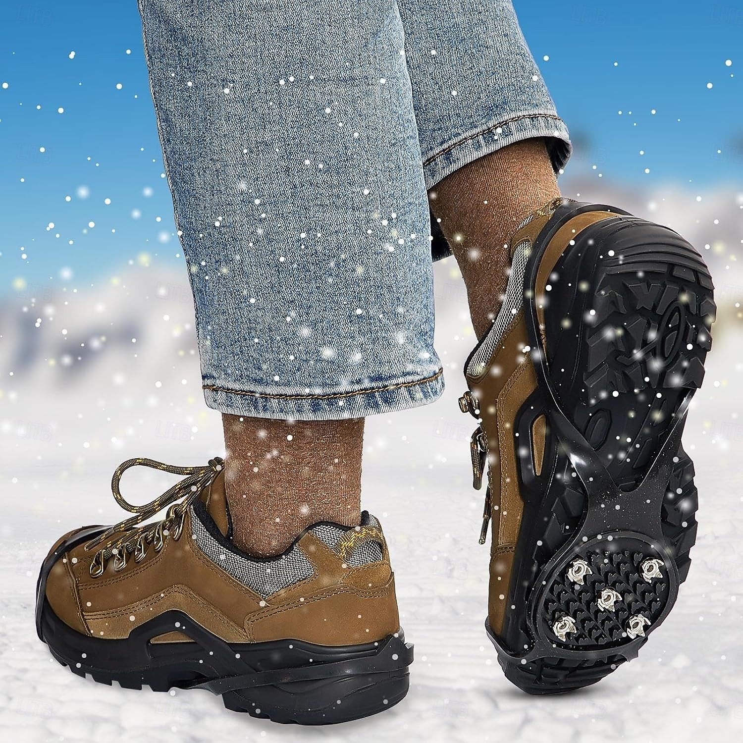 6 paia di ramponi da ghiaccio, ramponi da neve, ramponi da neve di grandi dimensioni, ramponi antiscivolo con 5 tacchetti, ramponi da neve universali per escursionismo e pesca sulla neve del 2026 a $20.99 –P6