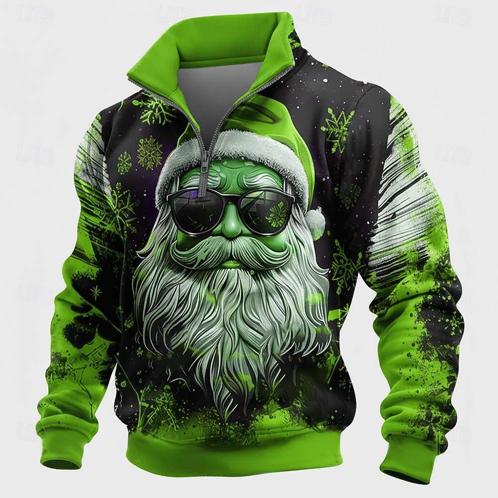Natale Per uomo Babbo Natale Felpa Cool Quotidiano Elegante Collo alla coreana All'aperto Casa Regalo Blu Rosso Verde Cerniera Autunno Inverno progettista S M L XL XXL XXXL del 2026 a $33.99 –P3