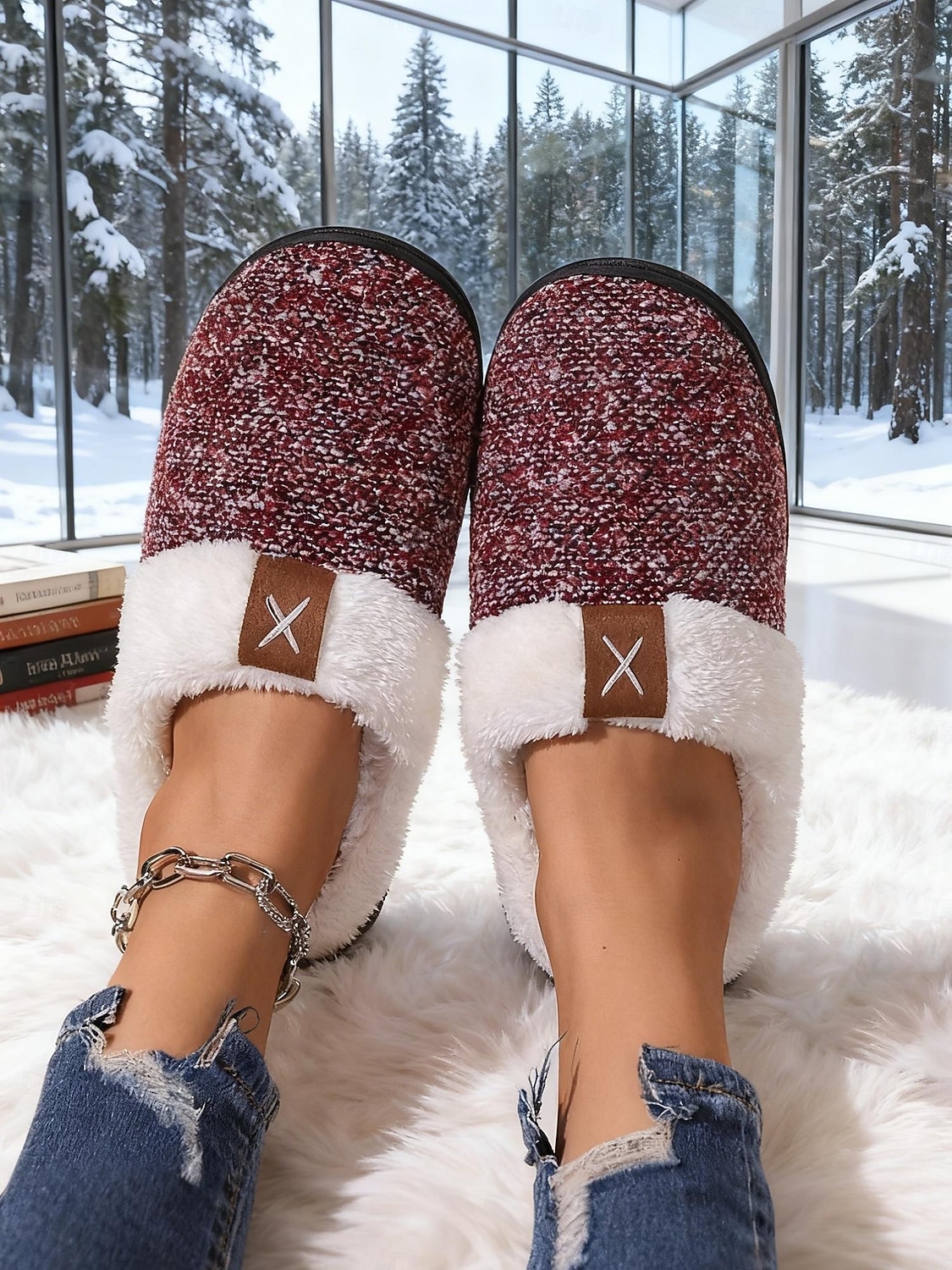 Pantuflas de invierno cálidas de punto para mujer: zapatos de interior con forro polar de felpa y parte trasera completa con suela antideslizante para el hogar y el dormitorio 2026 - $11.99 –P2