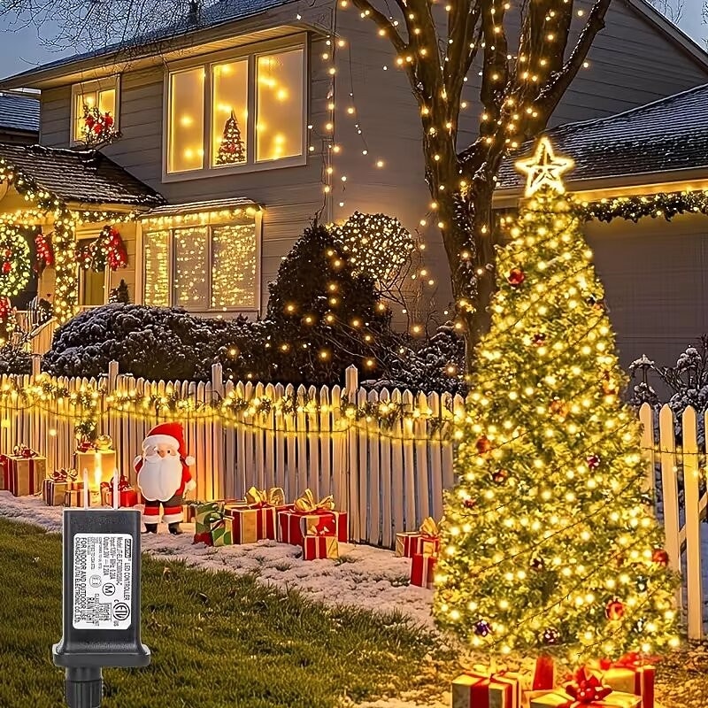 Светодиодная гирлянда для рождественской елки, 10 м, 500 светодиодов, гирлянда с теплым белым светом, 8 режимов мерцания, декоративная гирлянда для домашнего рождественского праздничного освещения, 2025 - $52.99 –P17
