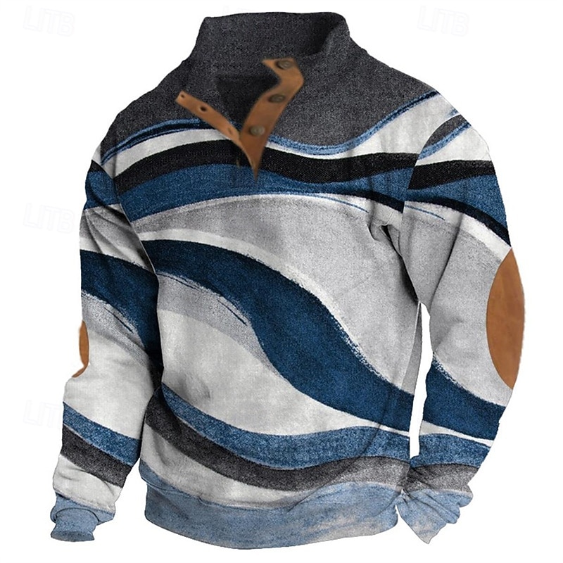 Men's Graphic Color Block Fashion Streetwear Casual Stand Collar Outdoor Vacation Going out Blue Sky Blue Brown Buttons Print Spring &  Fall Designer S M L XL 2XL 3XL 2026 - $24.99 –P2