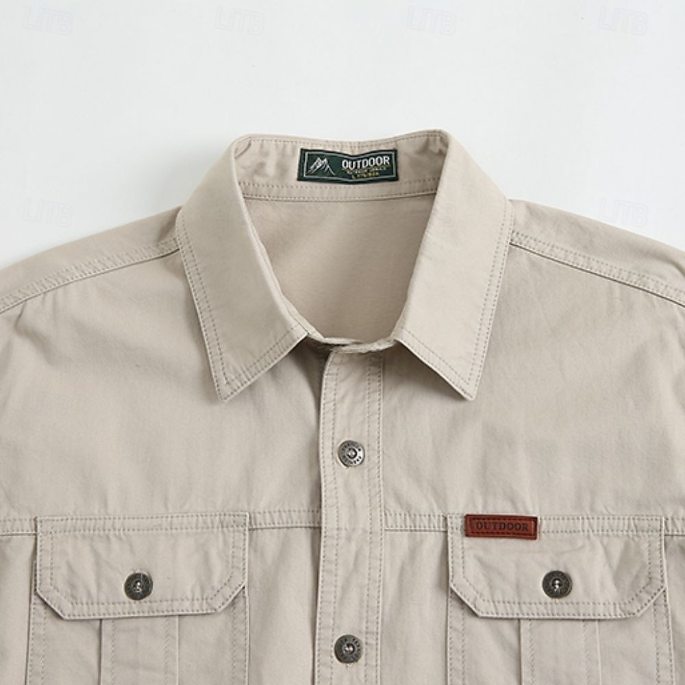 Men's Casual Shirt Work Shirt Button Up Shirt Dark Navy khaki Light Grey Army Green Long Sleeve Solid / Plain Color Lapel Vacation Holiday Button-Down Clothing Apparel Cotton Fashion Casual 2025 - $33.99 –P3
