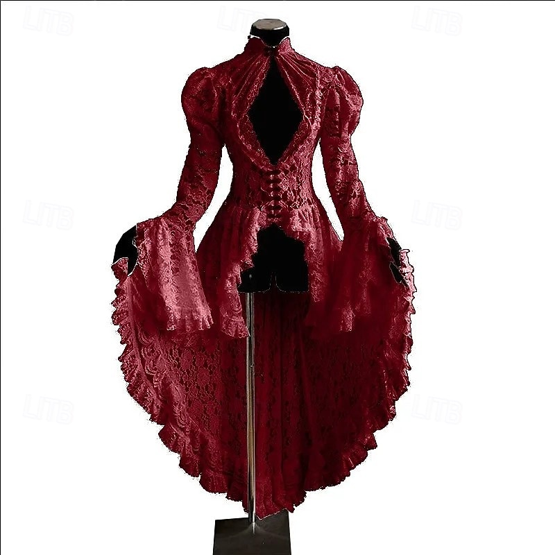 fraque de babados de renda medieval vestido vintage renascentista traje feminino vintage cosplay festa vestido de manga longa baile de máscaras de 2026 por $89.99 –P4
