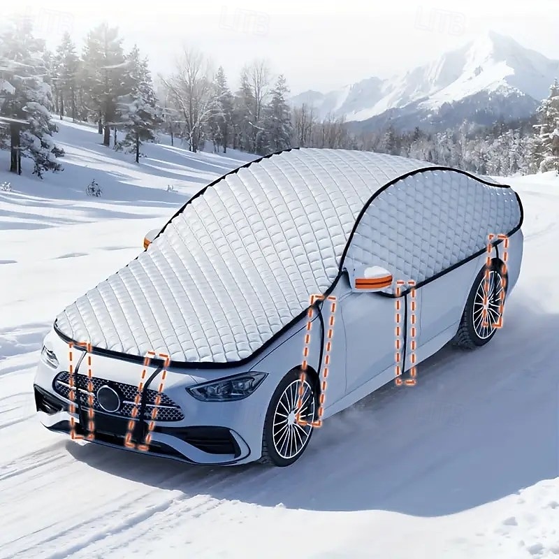 Pokrywa przeciwśnieżna na przednią szybę samochodu, wytrzymała tkanina Oxford &Osłona przeciwmrozowa na zimę, wodoodporna osłona przedniej szyby z bezpiecznymi haczykami, uniwersalna do samochodów 2026 - $47.99 –P7