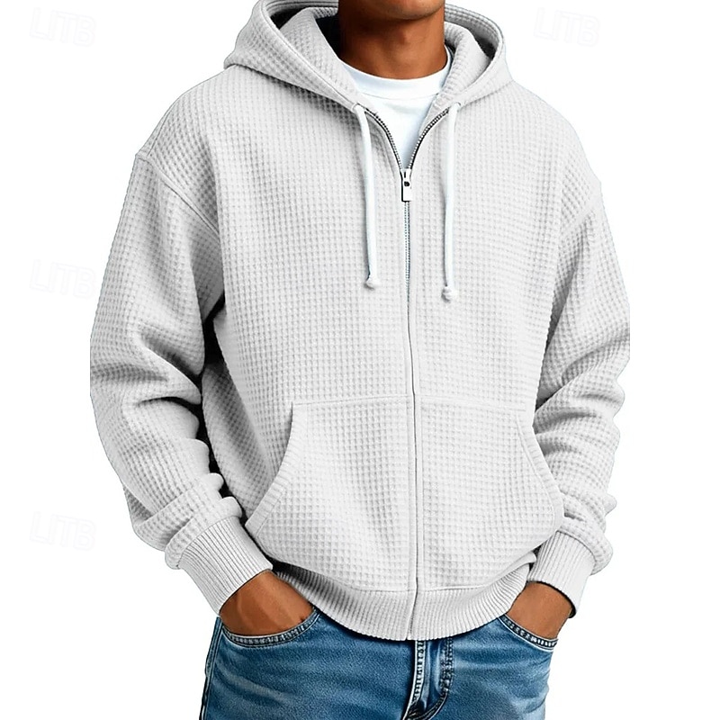 Miesten Huppari Täysi vetoketjullinen huppari Vohvelihupparit Laivaston sininen Harmaa Hupullinen Tavallinen Textured Kausaliteetti Päivittäin Urheilu ja ulkoilu Katutyyli Tyylikäs Urheiluasut 2026 - $39.99 –P10