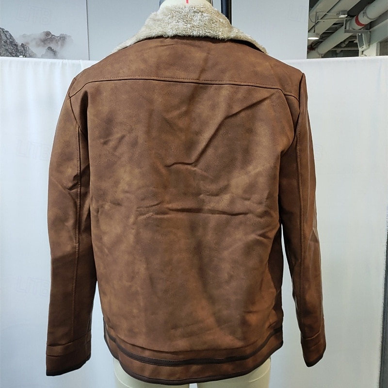 Herr Vinterkappa Jacka i fuskmocka Fleece-jacka Vardaglig jacka Utomhus Ledigt Håller värmen Ficka Blixtlås i fullängd Höst Vinter Höst vinter Ensfärgat Vintage Streetwear Krage Normal Brun Jacka 2026 - $89.99 –P3
