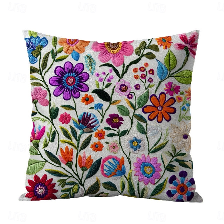 Floral Pattern Pillow Cover 2D Flat Print Soft Comfortable Cushion Case with Faux embroidery for Living Room Sofa Bedroom Home Decoration 2026 - $9.99 –P4