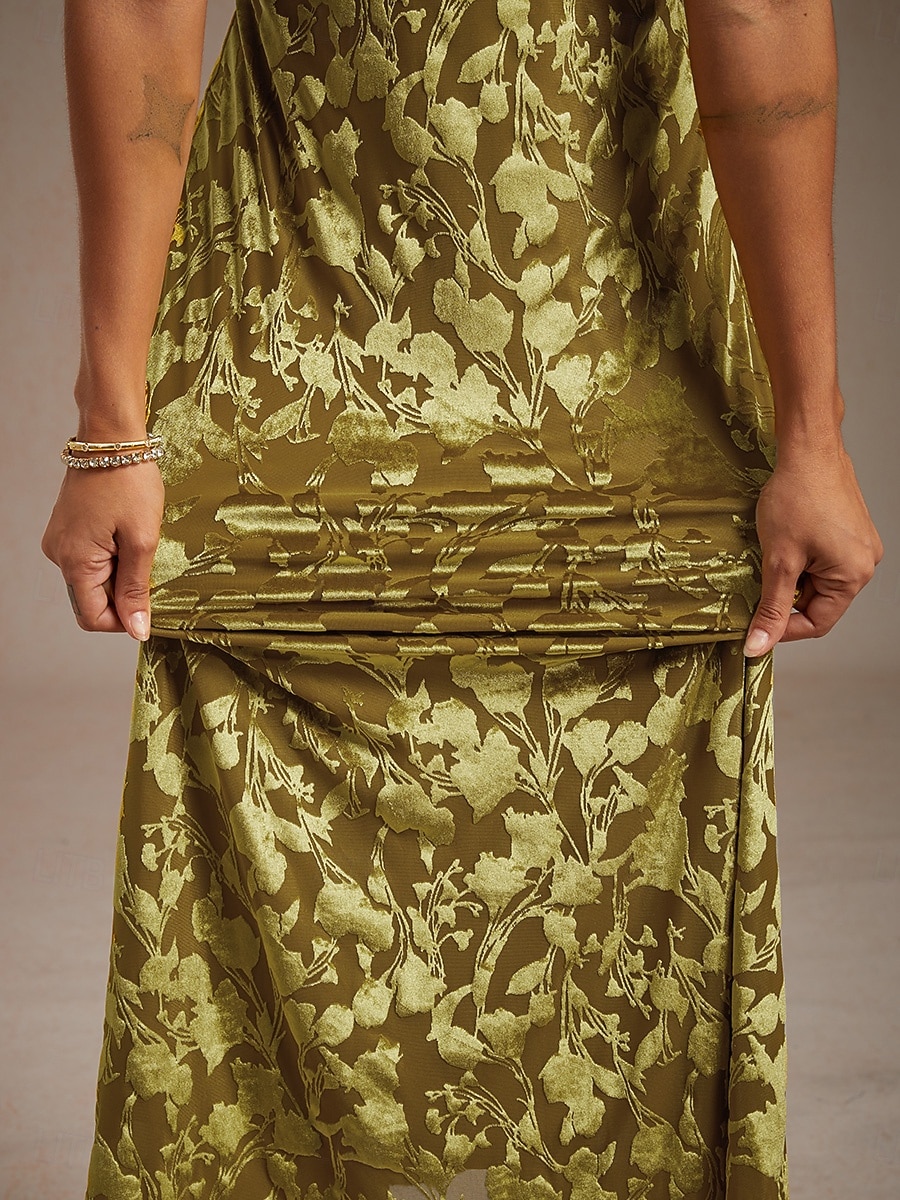 dames maxi-jurk a-lijn jurk fluweel elegant feest bruiloft gast bloemen blad halve mouw v-hals smaragdgroen lente herfst winter 2025 - $121.99 –P4