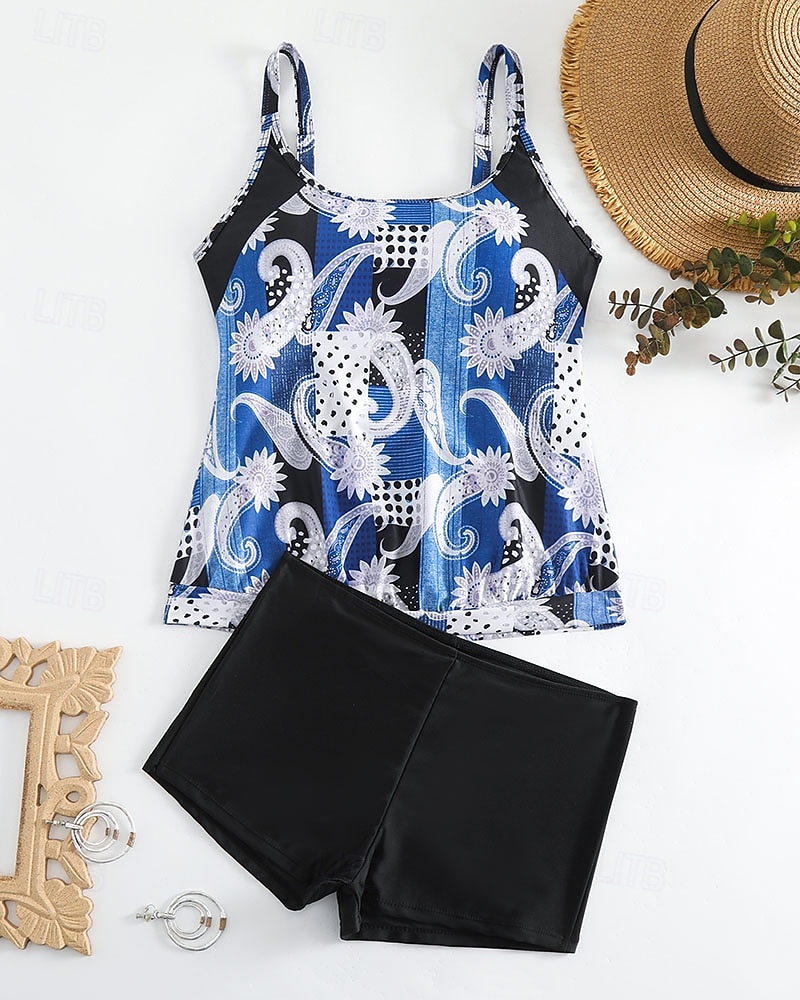 Damskie Stroje kąpielowe 2 szt Krótkie spodnie Kostium kąpielowy Odkryte plecy Urlop Stroje plażowe Kwiaty Dekolt w kształcie litery U Bez rękawów Kostiumy kąpielowe 2026 - $29.99 –P5