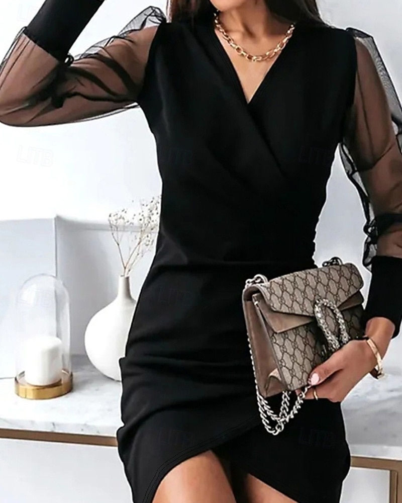 Pentru femei Rochie Mini Rochie neagra Rochie teacă Modă Modern Concediu Dată Ieșire Fit regulat Simplu Manșon Lung În V Negru Primăvară Toamnă 2026 - $24.99 –P1