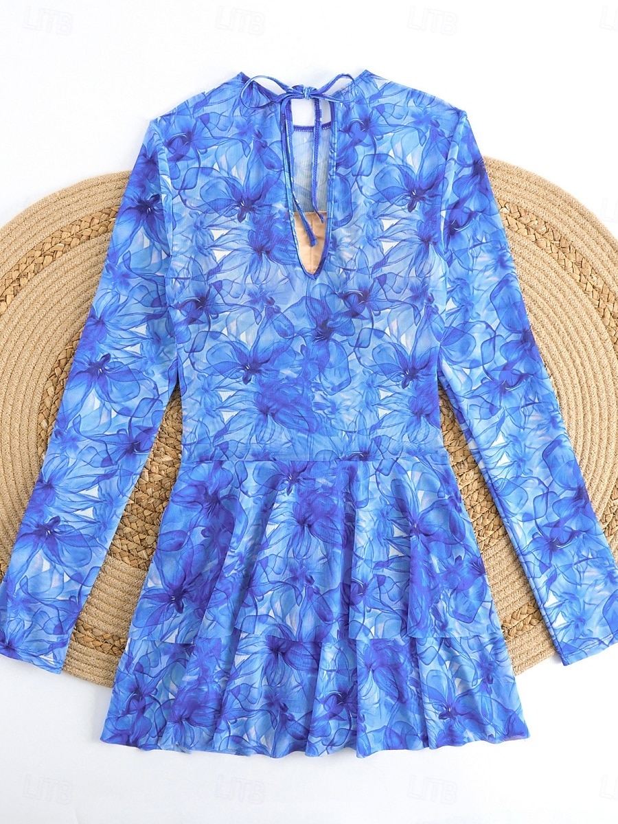 بيكيني نسائي قطعة واحدة ملابس السباحة مع تنورة فستان بوهيمي للتحكم في البطن خصر عالي أنيق بلا ظهر إجازة ملابس الشاطئ رسومات هندسية عنق دائري بلا أكمام وأكمام طويلة 2026 - $48.99 –P8