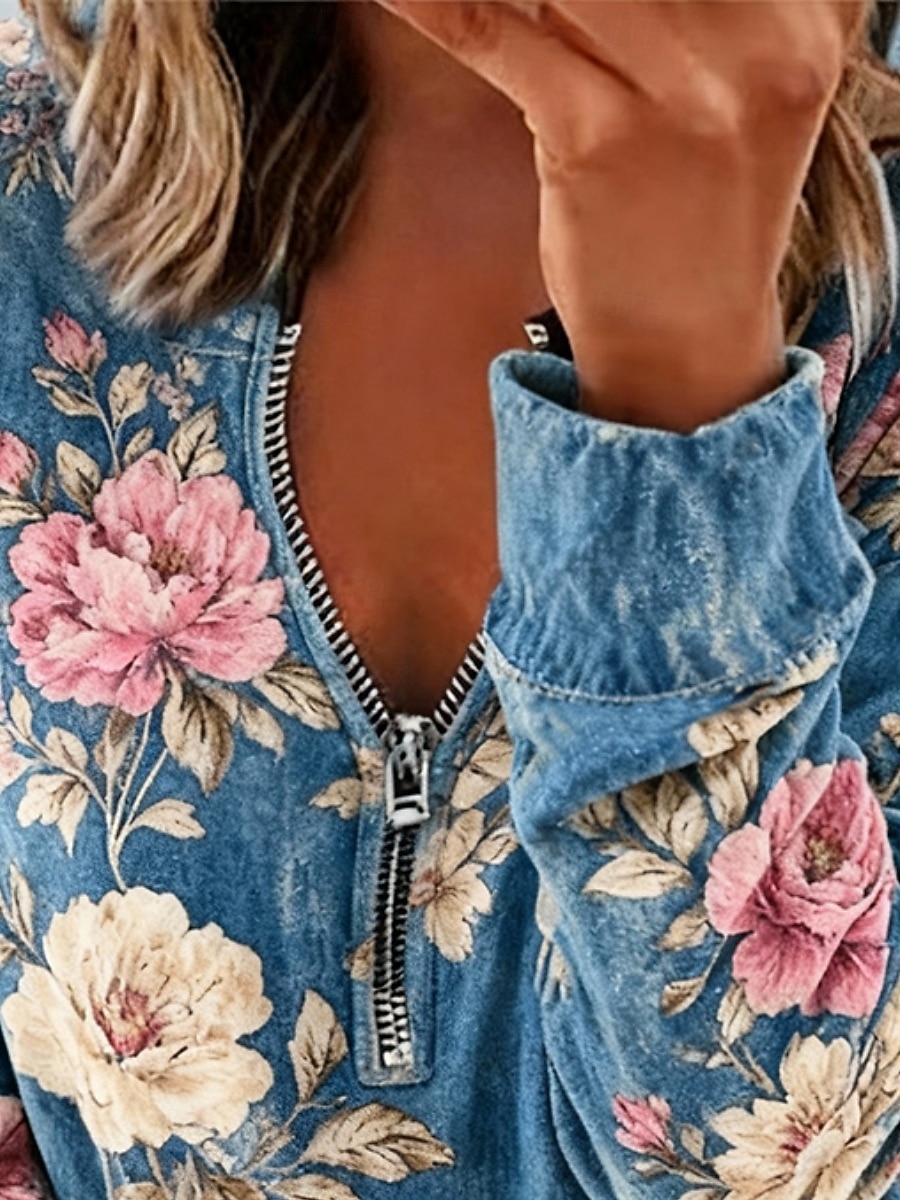 Per donna Felpa Pullover Felpe con cerniera Cerniera Stampato Floreale Moda Casual Manica Lunga Girocollo Top Regolari Casuale Streetwear Abbigliamento Quotidiano Blu Primavera Autunno Inverno del 2026 a $27.99 –P2