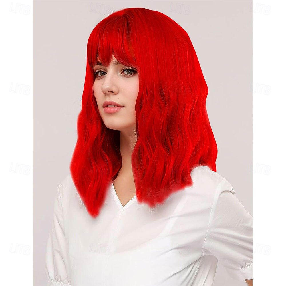 Peruca de Carnaval 2026 Vermelho Encaracolado Bob Curto Peruca sintética para festivais Mardi Gras Parada Cabelo para fantasia de cosplay para Feminino de 2026 por kr.211 –P1