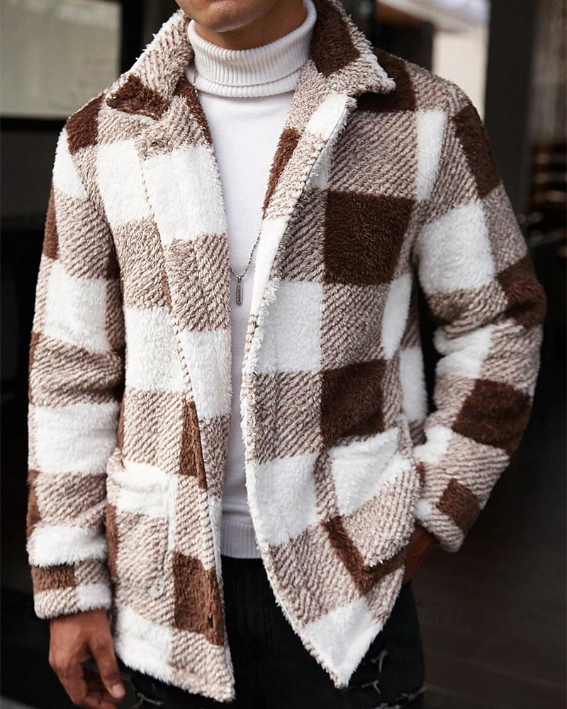 Муж. Толстовка Флисовая толстовка Флисовая жилетка Синий Хаки Воротник-стойка В клетку Карман Для занятий спортом Повседневные Праздники Полиэстер Уличный стиль Классический На каждый день Осень Зима 2026 - $50.99 –P1