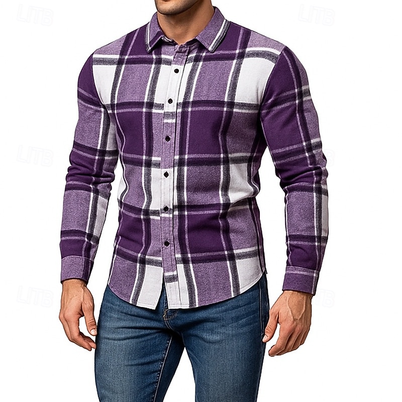 Herren Hemd Flanellhemd Kariertes Hemd Knopfhemd Overshirt Karomuster Outdoor Straße Blau Schwarz Rosa Rote Langarm Revers Frühling & Herbst Bekleidung 2026 - $26.99 –P8