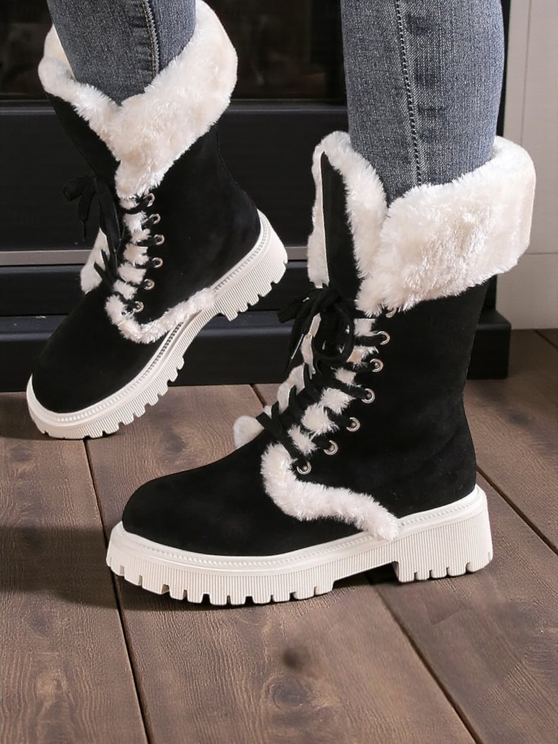 Bottes d'hiver à lacets doublées de fausse fourrure pour femmes - bottes de neige chaudes en daim avec semelle antidérapante pour temps froid et activités de plein air de 2026 ? $42.99 –P5