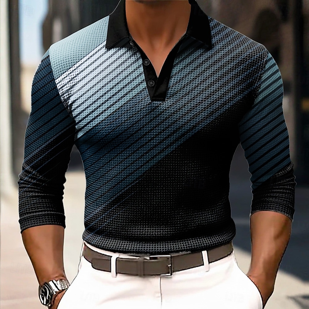 Miesten Geometrinen Vohveli poolopaidat Pitkähihainen Poolopaidat Kauluspaidat Business Casual liiketoiminta Käytä töihin Arki-asut Napit Kevät Syksy Talvi Sininen Purppura Apila 2026 - $28.99 –P1