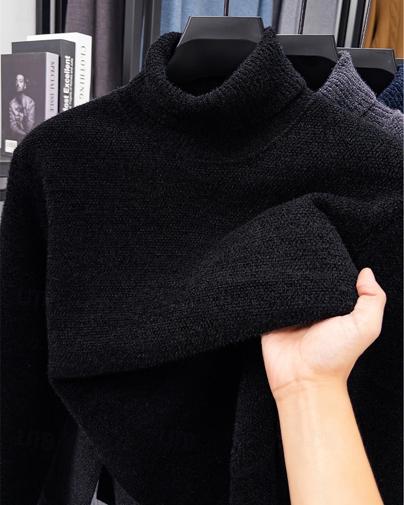 Herren Pullover Fleece Pullover Strickpullover Gerippt Stricken Normale Oberteile Gestrickt Einfach Rollkragen Mode Basic Urlaub Alltagskleidung Bekleidung Herbst Winter Schwarz Marineblau M L XL 2026 - $35.99 –P13