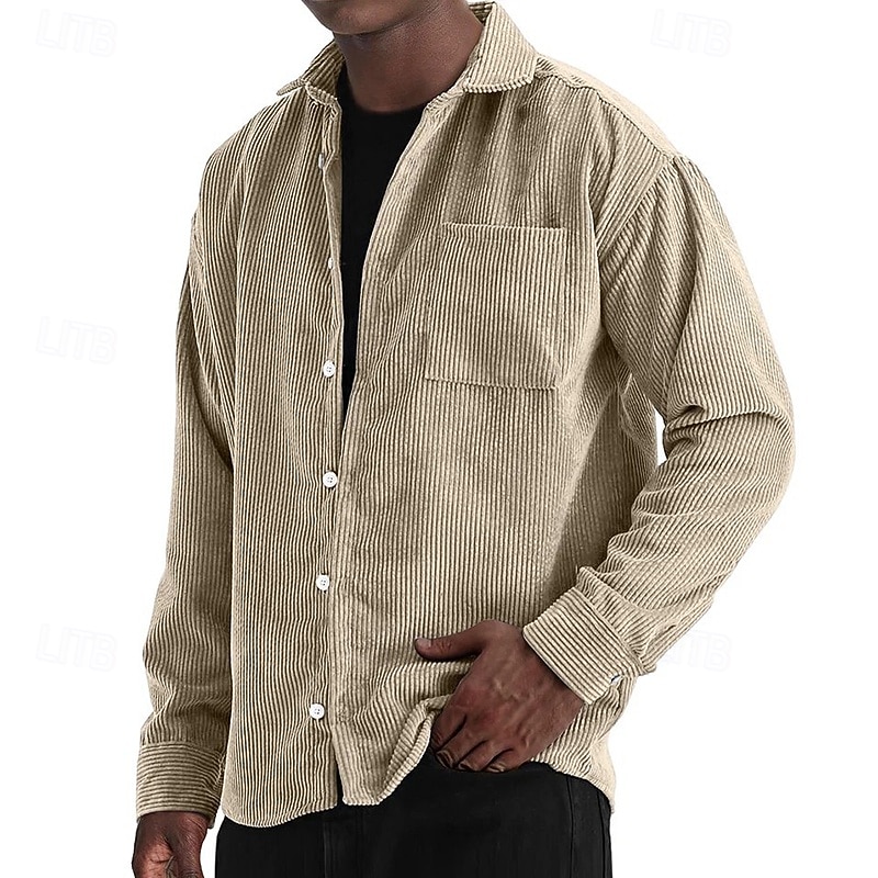 Bărbați Cămașă Cămașă casual Cămasă Corduroy Camașă cu nasturi Albastru piscină Negru Alb Roșu Vin Bleumarin Manșon Lung Simplu Rever Casual Zilnic Buzunar Îmbrăcăminte Modă Modern Casual 2025 - $24.99 –P8