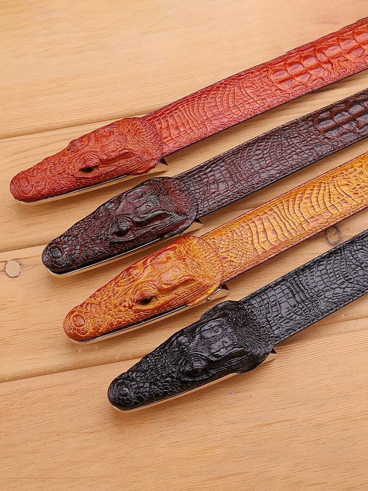 Pánský opasek z pravé kůže s krokodýlí texturou, více barev, stylový a odolný pro běžné i formální příležitosti 2026 - $24.99 –P3