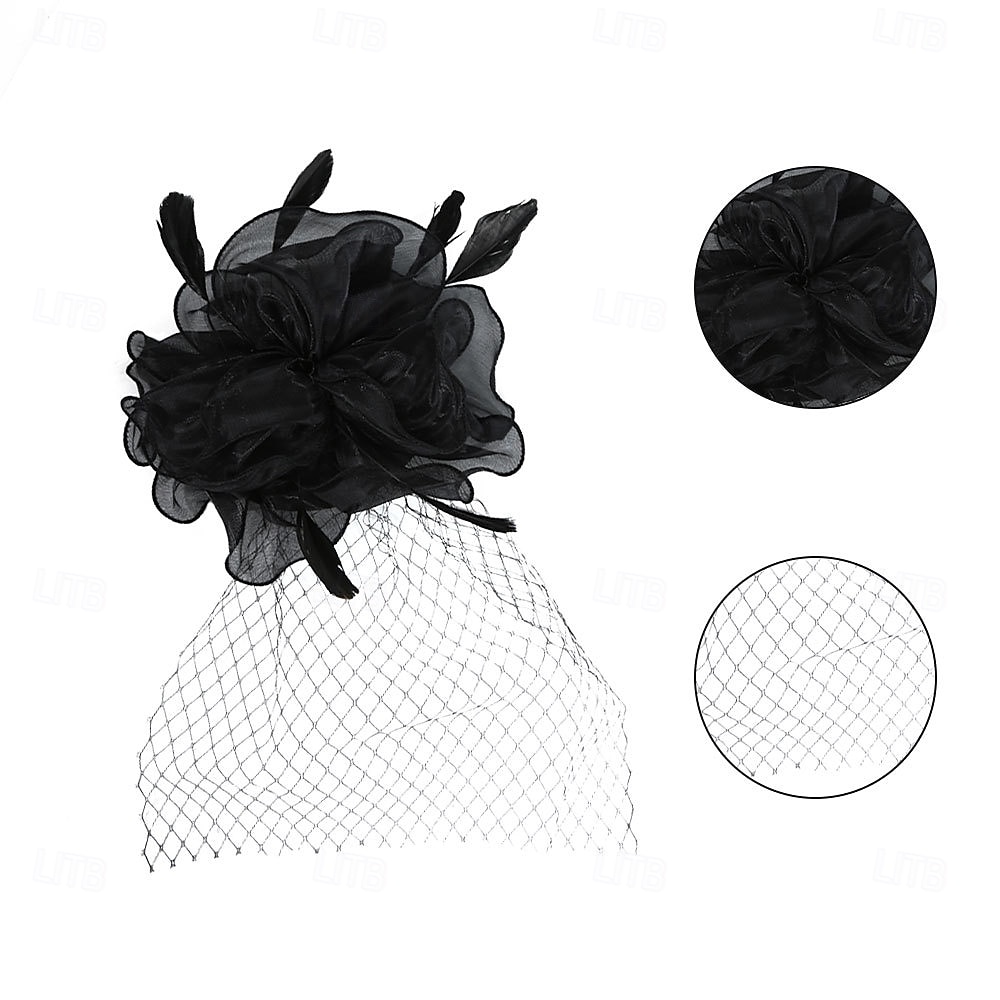 Ornamente de Cap Material Textil organza Pălărie Nuntă Petrecere ceai Cursă de cai cocktail Elegant Epocă Cu Pene Diadema Articole Pentru Cap 2026 - $16.49 –P6
