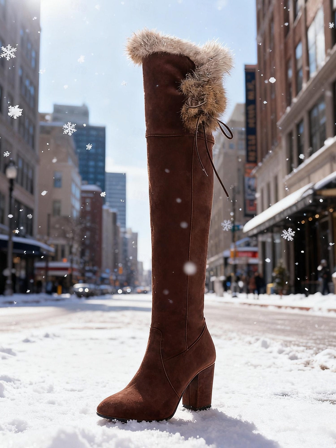 Botas femininas marrons de camurça acima do joelho com acabamento em pele sintética – botinhas estilosas de salto alto com zíper para o inverno, neve e ocasiões casuais ou ao ar livre. de 2026 por $69.99 –P2