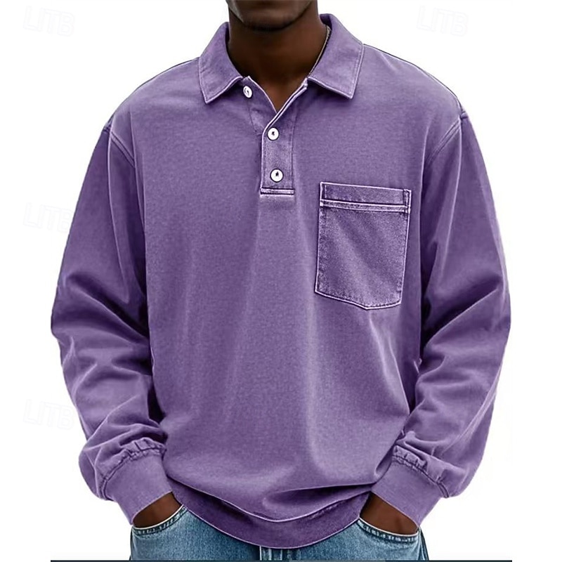 Herren Poloshirts Golfshirt Lässig Straße Revers Langarm Basic Modern Einfach Tasche Knöpfe Frühling Herbst Normale Passform Violett Marineblau Fuchsie Khaki Armeegrün Grau Poloshirts 2026 - $31.99 –P4