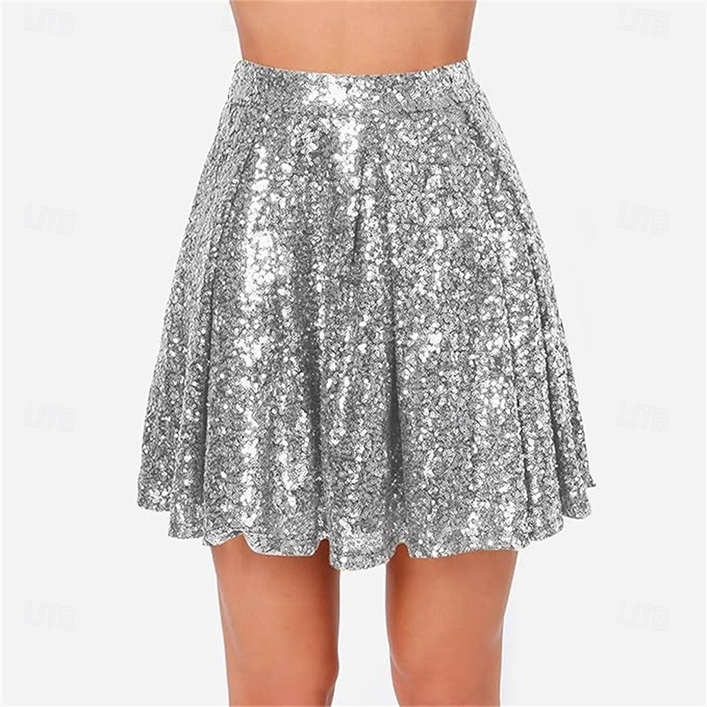 Samba Tanzbekleidung Damen Paillettenrock Funkelnde dehnbare High-Waisted A-Linie fließende Schwung Glitzer Mini-Röcke Leistungs-Kostüm 2026 - $37.99 –P2