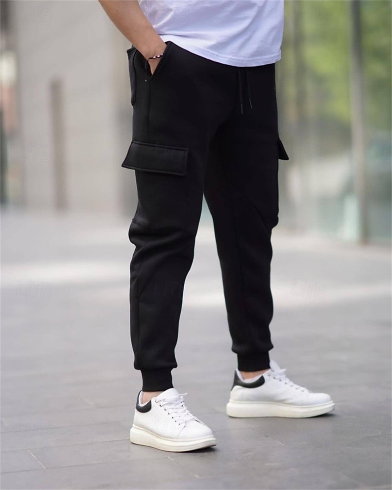 Herre Cargo joggebukse Joggebukser Fleecebukser Jogger Bukser Snorer Lomme Elastisk midje عادي Komfort Varm utendørs Daglig Ut på byen Mote Fritid Svart Hvit Mikroelastisk 2026 - $20.99 –P8