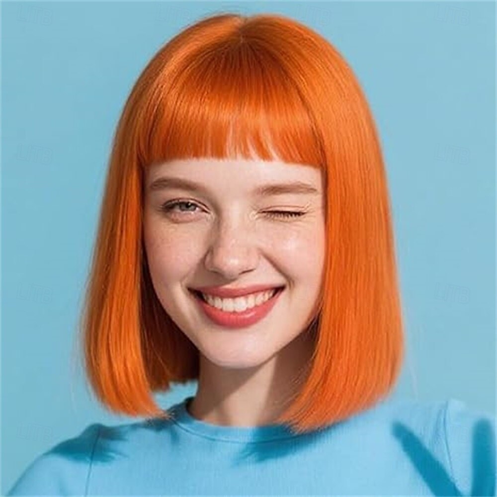 Carnavalpruik 2026 Roze Rood Blauw Recht Bob Kort Synthetische festivalpruik Mardi Gras Parade Cosplay Kostuum Haar voor Dames 2026 - $21.99 –P8