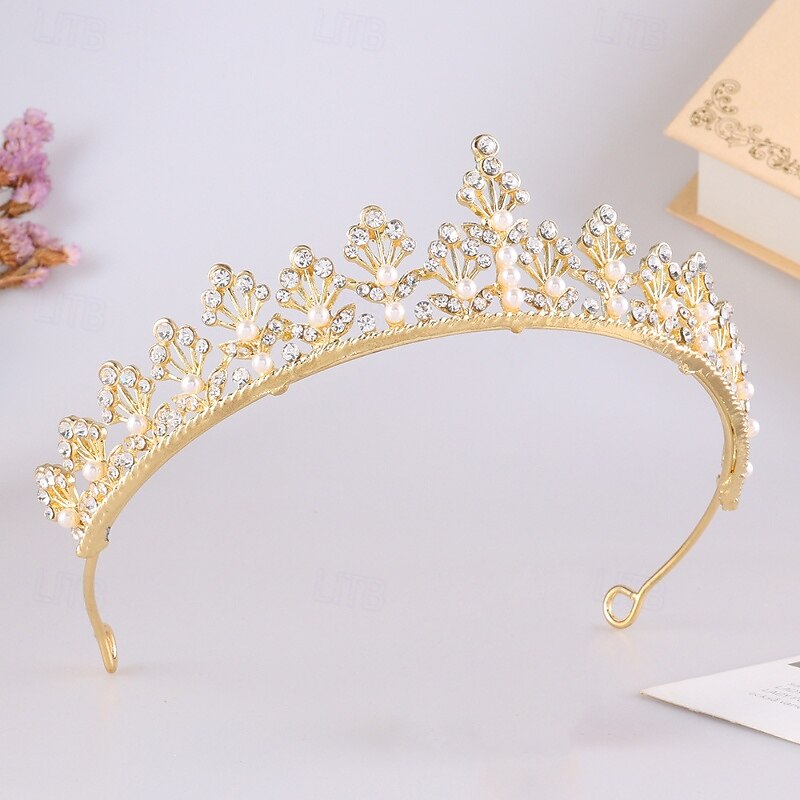 Crown Tiaras Headdress Alloy Wedding Birthday Elegant Cute With Rhinestone Pearl Headpiece Headwear 2026 - $11.49 –P3