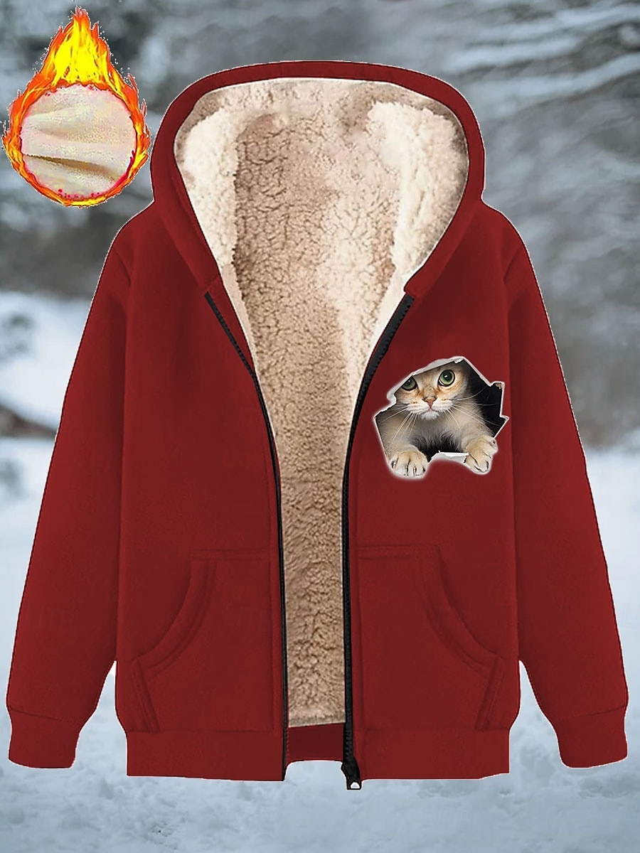 Γυναικεία Χειμερινό παλτό Διατηρείτε Ζεστό Φερμουάρ Τσέπη Στάμπα Μοντέρνα Καθημερινό Ζώο Δρόμος Causal Κοντό Με Κουκούλα Κανονικό Μακρυμάνικο Εξωτερικά ενδύματα Θαλασσί Μαύρο Ρουμπίνι Άνοιξη Φθινόπωρο 2026 - $51.99 –P2