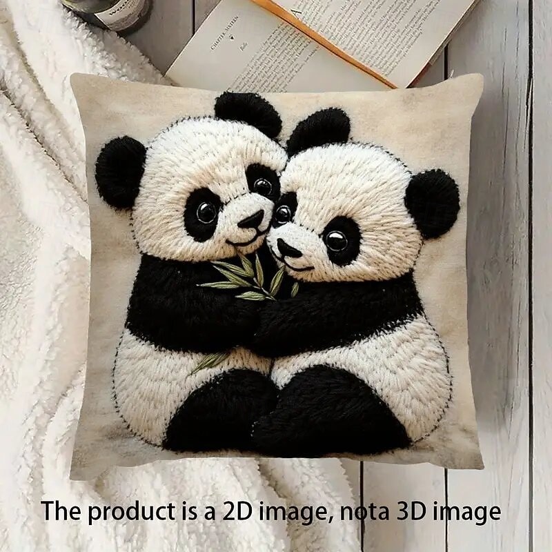 Panda Hug Design Linen Pillow Cover 2D Flat Print Modern Square Cushion Case with Zipper Closure Soft Decorative Throw Pillow Cover for Sofa Bedroom Living Room Decor 2026 - $8.99 –P2