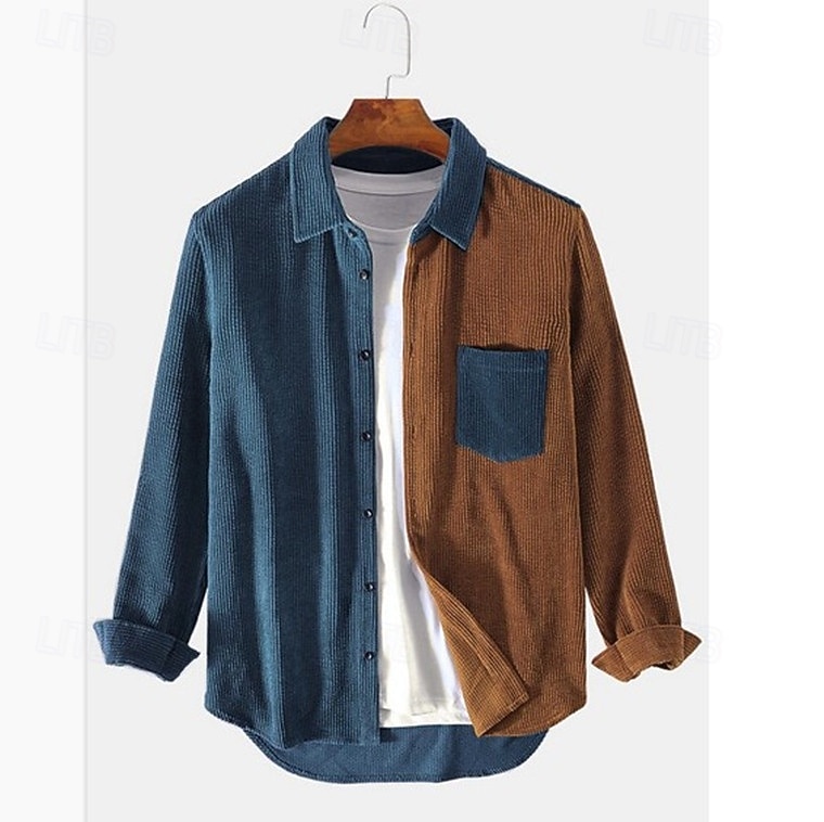 Herr Skjorta Casual skjorta Manchesterskjorta Knapp upp skjorta Blå Gul Rubinrött Marinblå Grön Långärmad Nedvikt Ledigt Utomhus Färgblock Kläder Vintage Mode Smart Casual 2026 - $26.99 –P6