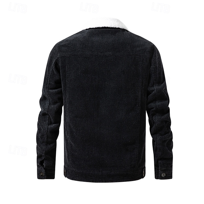 Herren Wintermantel Cordjacke Fleecejacke Freizeitjacke Outdoor Lässig Thermowarm Tasche Herbst Winter Einfach Vintage Streetwear Umlegekragen Regulär Schwarz Khaki Kaffee Grau Jacken 2026 - $65.99 –P11