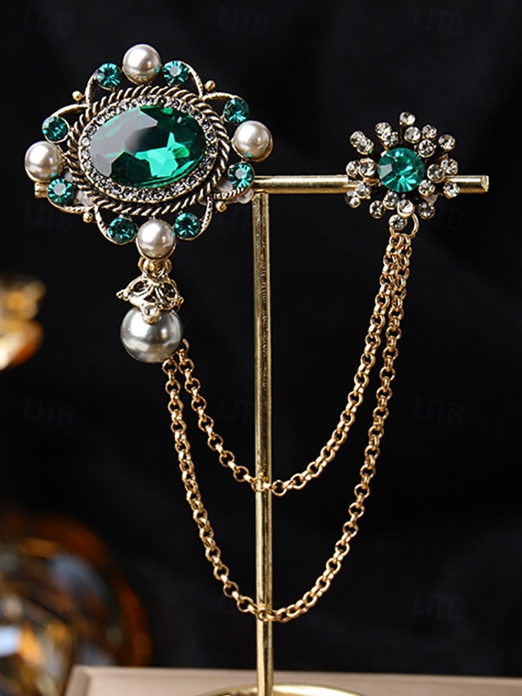 Men's Christmas Brooch Set - Elegant Alloy Material with Multi-Colored Gems and Pearls, Festive Chain Design for Suits, Parties and Holiday Occasions 2026 - $9.99 –P8