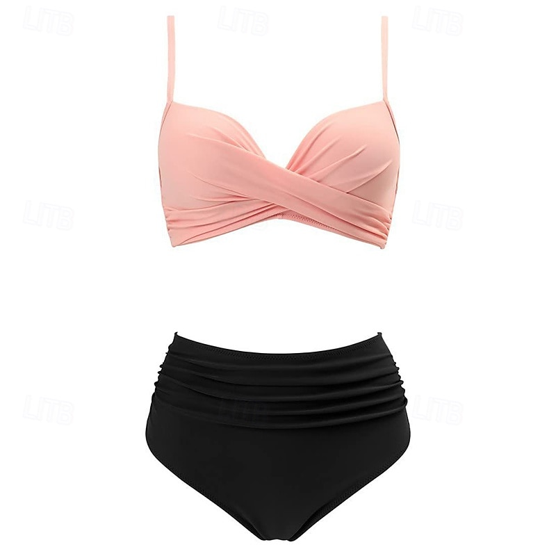 בגדי ריקוד נשים בגד ים מקומט סטים של ביקיני בגדי ים אחיד בגדי ים ורוד בהיר שחור נושם ללא שרוולים - גלישה חוף שחייה קיץ 2026 - $20.99 –P14