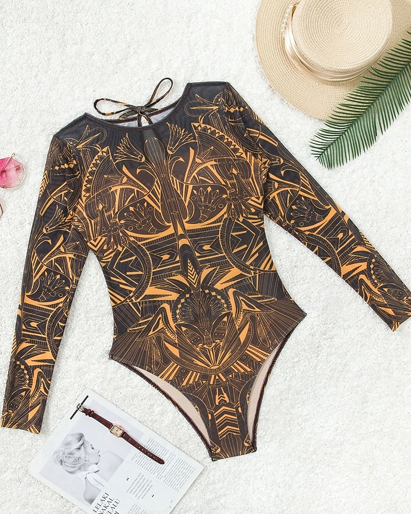 Γυναικεία Προστατευτικά Μαγιό Ολόσωμα μαγιό Γραφική Μπόχο Δίχτυ Προστασία UV Αναπνέει Μακρυμάνικο Μαγιό Σέρφινγκ Παραλία Διακοπές Άνοιξη 2026 - $25.99 –P12