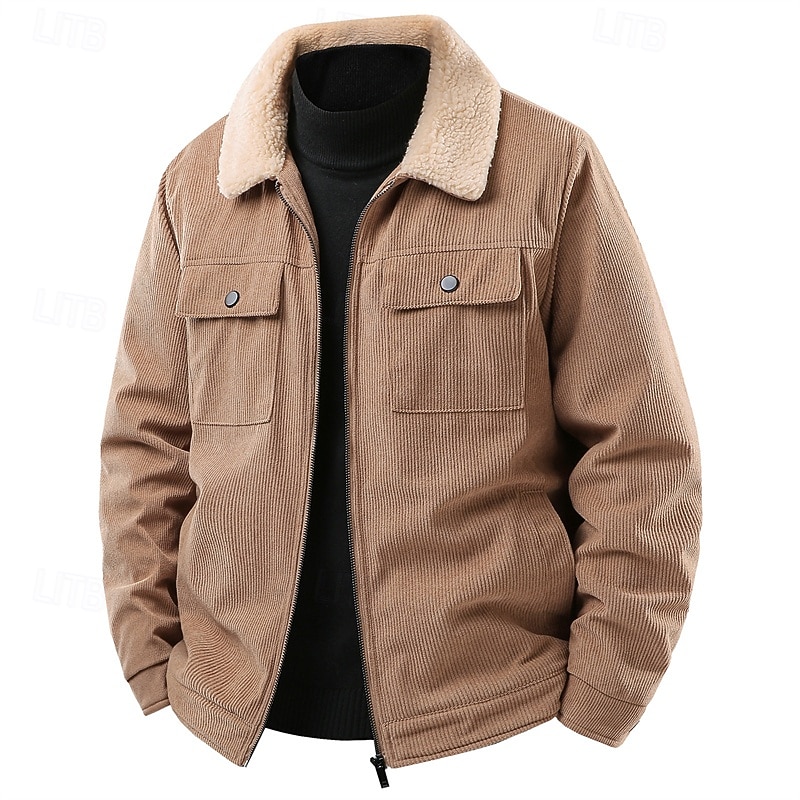 Homens Jaqueta de Inverno Casaco de lã Jaqueta casual Férias Diário Térmico / Quente Bolsos Tosão Outono Inverno Tecido Moda Roupa de rua Lapela Padrão Preto cáqui Verde Tropa Cinzento Casaco de 2026 por $48.99 –P1