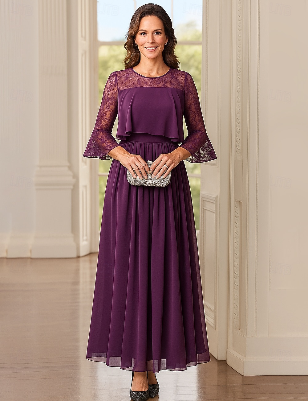 Vestido de Fiesta en Línea A de Longitud de Té Ankle Length Vestido de Cóctel Vestido de Invitada de Boda Vestido de Madre de la Novia de Manga Larga Cuello Redondo Fiesta Elegante Vintage con 2026 - $91.99 –P7