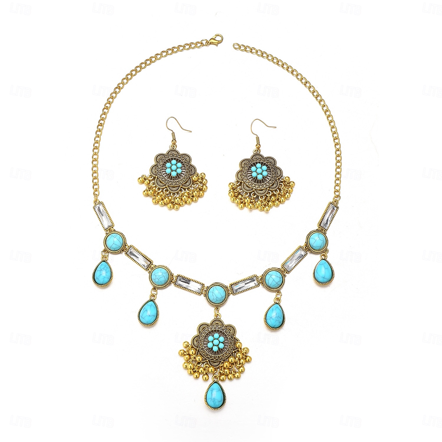 Parure traditionnelle indienne de collier et boucles d'oreilles ornée de pierres précieuses colorées et de perles - bijoux de mariée et de fête de 2025 ? $18.99 –P2