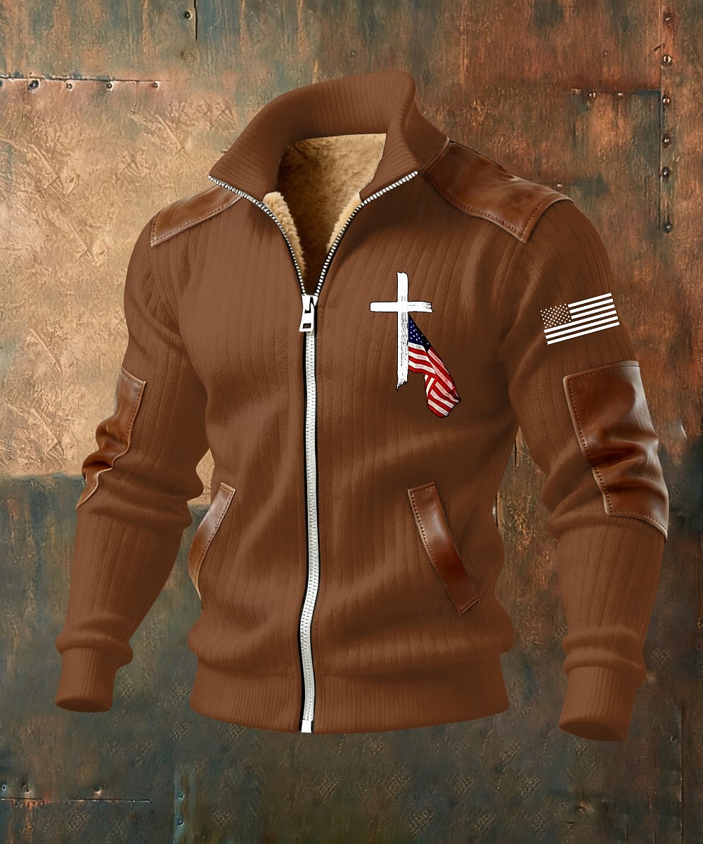 Férfi Teljes cipzáros kapucnis Gyapjú kabát Gyapjú pulóver Fekete Fehér Katonai zöld Sötétkék Barna Álló gallér Križ Amerikai zászló Zseb Műbőr kiegészítők Sport & Szabadtéri Hétköznapi Napi 2026 - $75.99 –P8